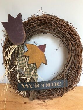 Country Cottage Fall Natural Grapevine Large Welcome Wreath